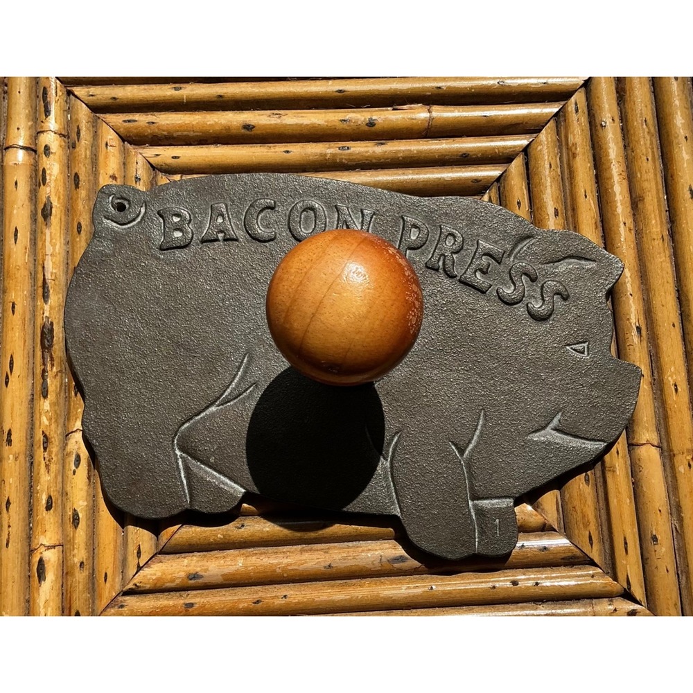 Norpro Cast Iron Pig Shaped Bacon Press with Stay-Cool Wood Handle